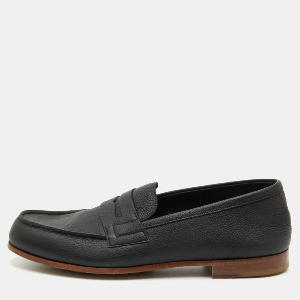 J.m. Weston 281 Le Moc Size 43 Black Leather Slip On Loafers